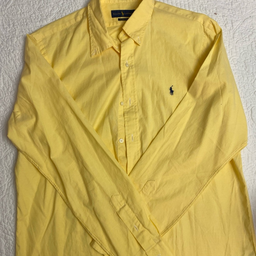 Polo Ralph Lauren Men’s Canary Yellow Blue Pony Classic Fit Button Down Shirt L